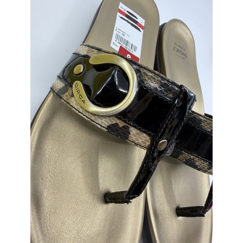 Circa Joan & David Luxe Thong Sandals Womens 8 Leopard Black Patent Gold NIB - Picture 2 of 8
